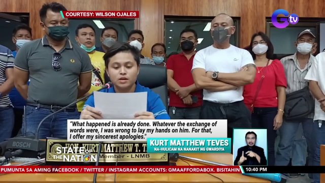 Kurt Teves, humingi ng paumanhin at nagbitiw sa posisyon kaugnay ng nahulicam na pagbabanta at pananakit niya sa isang gwardiya | SONA