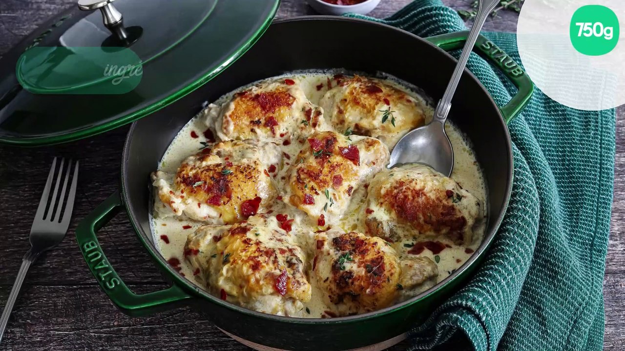 Poulet mijoté à la crème de parmesan et jambon de Parme