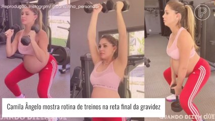 Na reta final da gravidez, Camila Ângelo mostra barrigão em treino pesado e personal elogia: 'Focada'