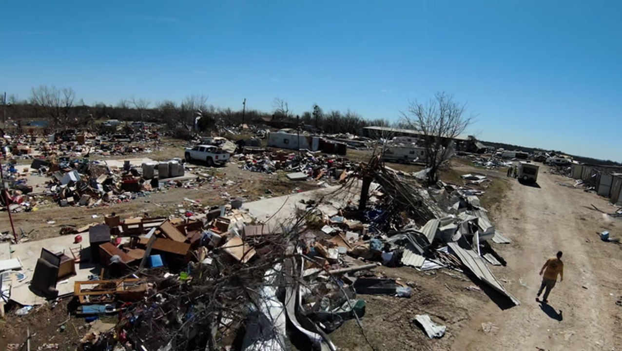 Widespread damage left behind by a tornado in southern Oklahoma