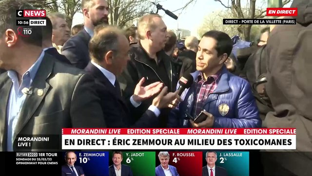 Morandini Live en direct de la porte de La Villette: Eric Zemmour reçoit un projectile alors qu’il se trouve au milieu des toxicomanes - VIDEO