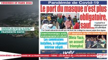 Le titrologue du Vendredi 25 Mars 2022/ Pandémie de covid-19: le port du masque n'est plus obligatoire sauf