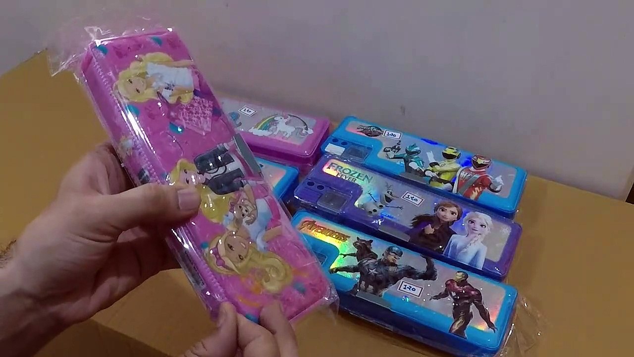 Unboxing and Review of Magnetic Pencil Box with Sharpener - frozen, Avengers, Unicorn, princess characters