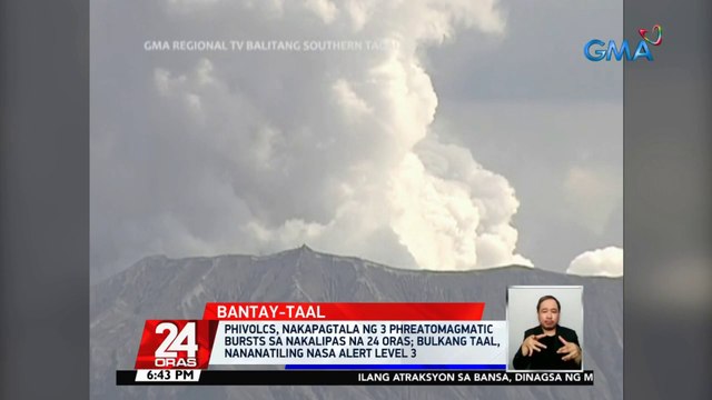 PHIVOLCS: nakapagtala ng 3 phreatomagmatic bursts sa nakalipas na 24 oras; Bulkang Taal, nananatiling nasa Alert Level 3 | 24 Oras