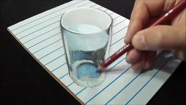 Drawing a Glass of Water - 3D Trick Art on Line Paper - VamosART