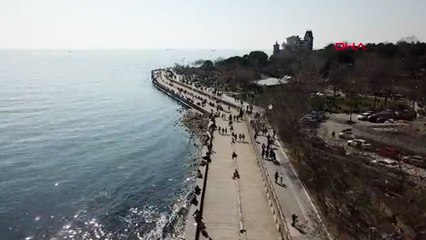 Caddebostan Sahili'nde yoğunluk havadan görüntülendi