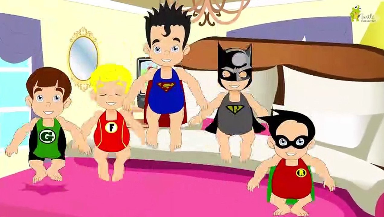 Five SuperHeroes jumping on the Bed Nursery Rhyme with Lyrics