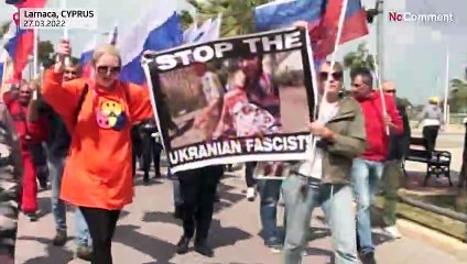 Russians in Cyprus rally in support of their country as Ukrainians protest war