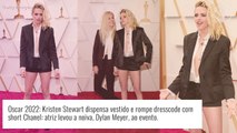 Sem vestido! Kristen Stewart surge com short Chanel e 'matching looks' com noiva no Oscar 2022