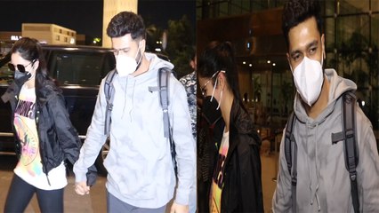 Katrina Kaif  संग Vicky Kaushal आधीरात निकले घूमने, Airport पर हुए spot; Video | FilmiBeat