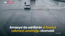 El freni çekilmeyen otomobil beton direğe çarptı