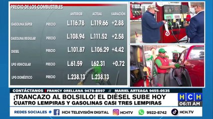 ¡Trancazo y medio! Diesel sube casi L5 a partir de hoy, las gasolinas casi L3