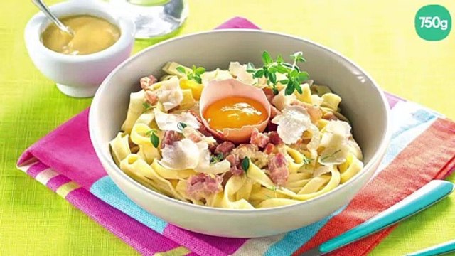Tagliatelles à la carbonara lardons, crème, moutarde