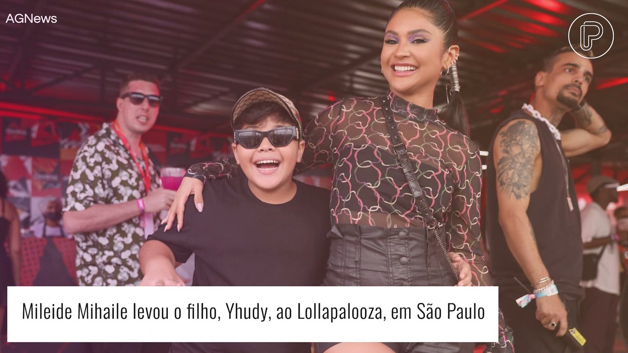 Filho de Mileide Mihaile e Wesley Safadão aposta em look total black para festival com a mãe