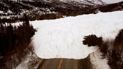 Drone captures Alaska road buried in avalanche