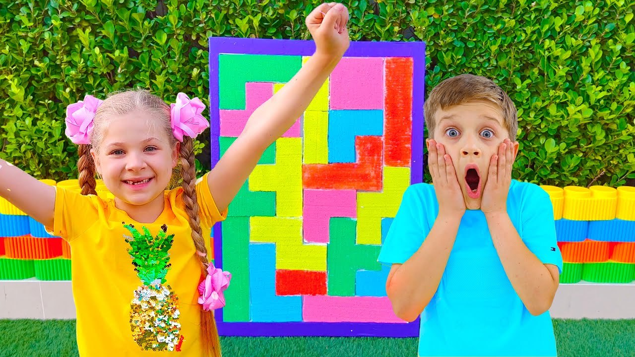 Roma and Diana play outdoor games  Funny stories for kids