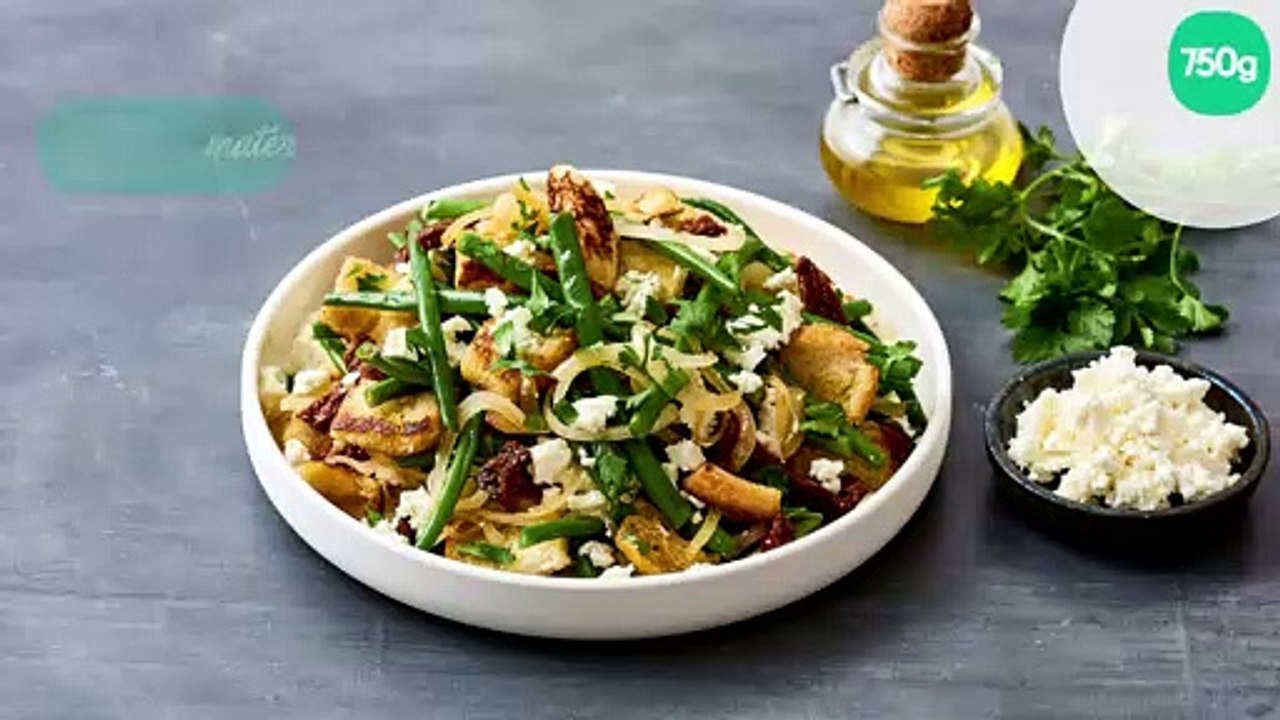 Salade de haricots verts, croûtons et feta