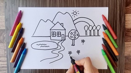 Download Video: SCENERY DRAWING FOR KIDS | VERY VERY EASY SCENERY | NATURE DRAWING FOR KIDS