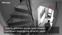 Sipariş götüren kurye apartmanın merdiven boşluğuna idrarını yaptı