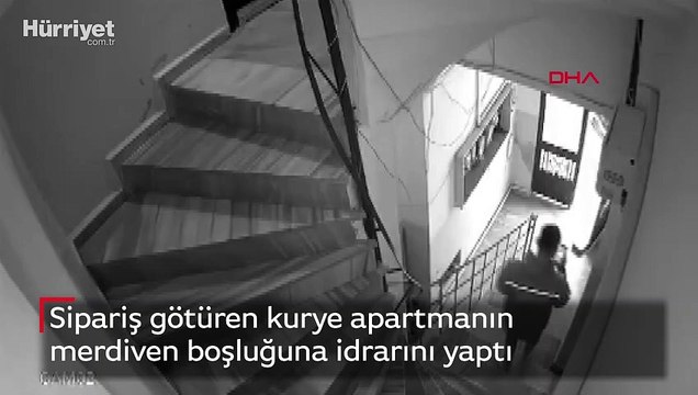 Sipariş götüren kurye apartmanın merdiven boşluğuna idrarını yaptı