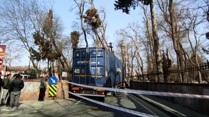 Sarıyer'de tırın çarptığı ağacın devrilmesi trafik yoğunluğuna neden oldu
