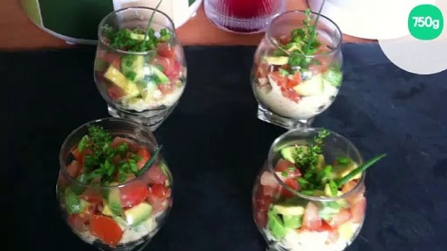 Verrines tomates, avocat et crabe