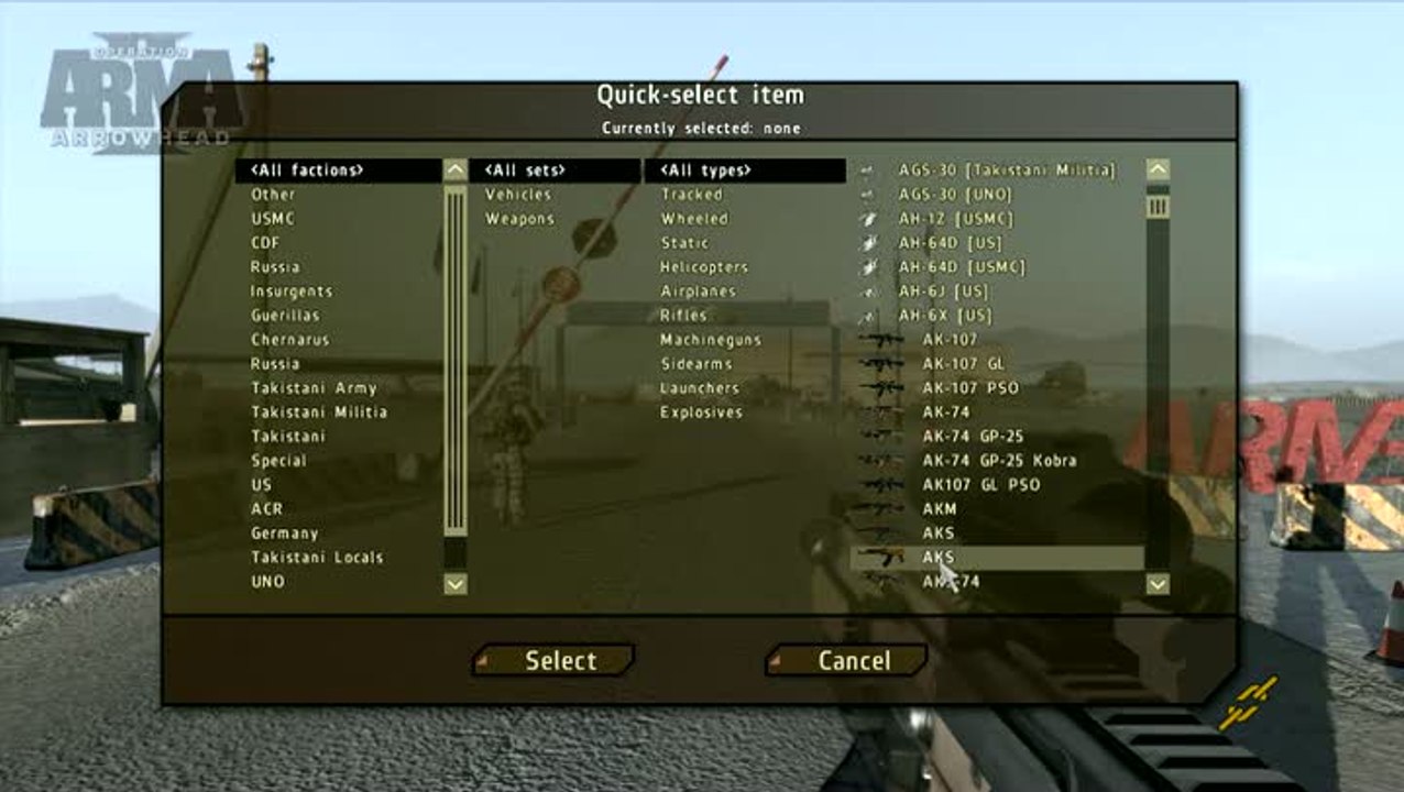 ArmA II : Operation Arrowhead : L'armurerie multijoueur