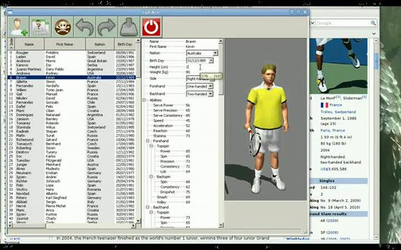 Full Ace Tennis Simulator : Customisation des joueurs
