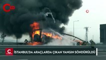 İstanbul'da otomobil ile tırın karıştığı kazada araçlarda çıkan yangın söndürüldü