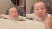 'Cute baby HAS NO IDEA what to do after puffs stick to his lips '