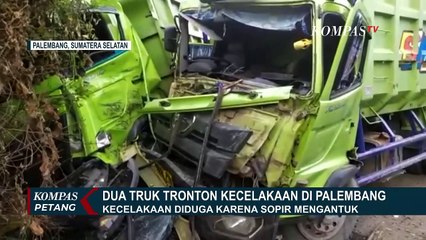 Download Video: Detik-detik Dua Truk Tronton di Palembang Tabrakan, Kedua Sopir Alami Luka-luka!