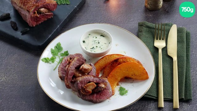 Rôti de Magret au foie gras, sauce tonka