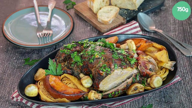 Gigot d'agneau rôti aux légumes d'automne