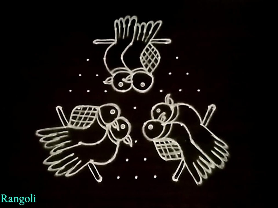 ugadi special rangoli with parrots - ఉగాది ముగ్గులు - Telugu new year rangoli - Gudi Padwa rangoli
