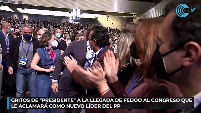 Gritos de presidente a la llegada de Feijóo al Congreso que le aclamará como nuevo líder del PP