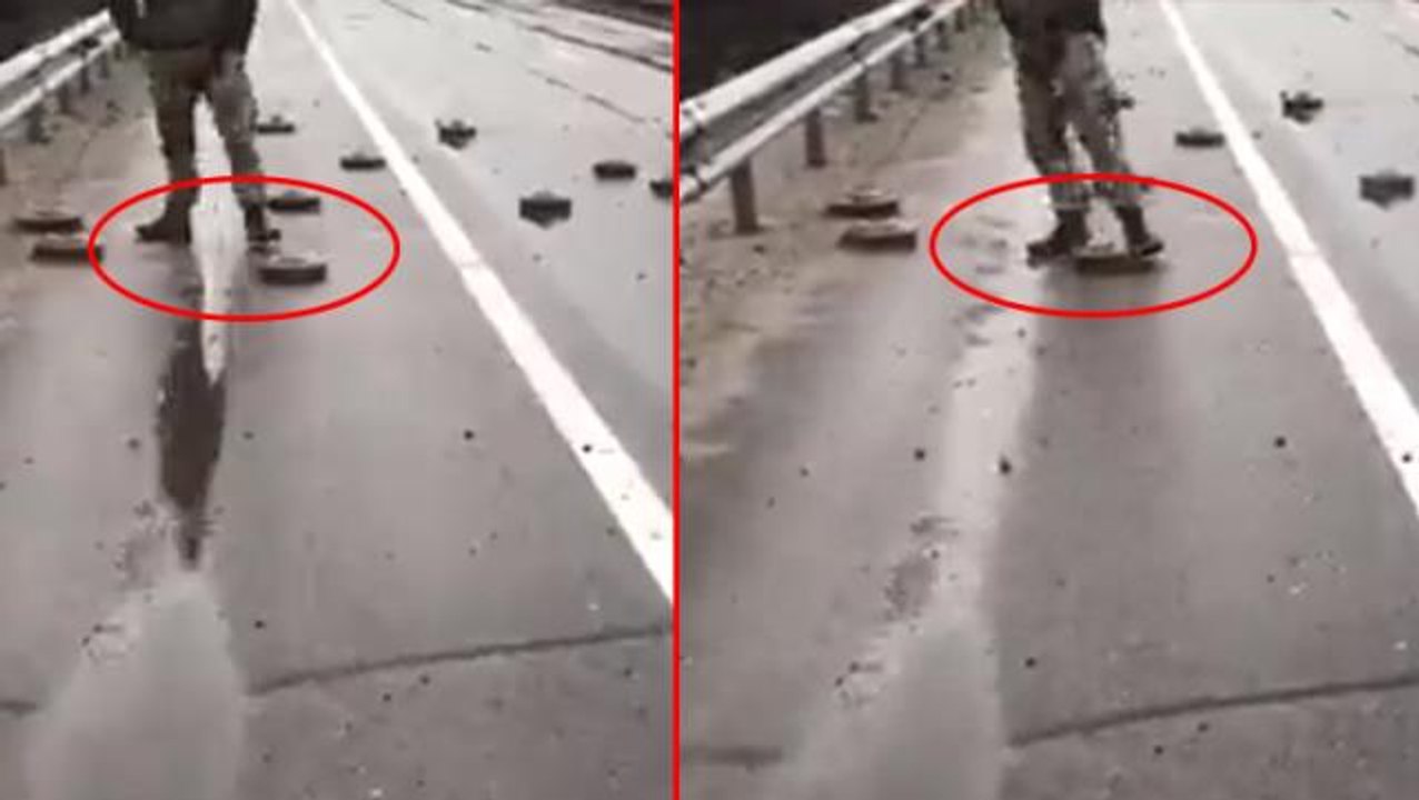 Eli cebinde mayın tekmeleyen Ukrayna askerinin görüntüleri gündem yarattı
