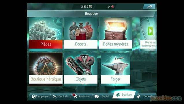 Assassin's Creed Identity : Menus Boutique