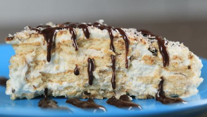 طريقة عمل كيكة جوز الهند والبسكويت بالصور