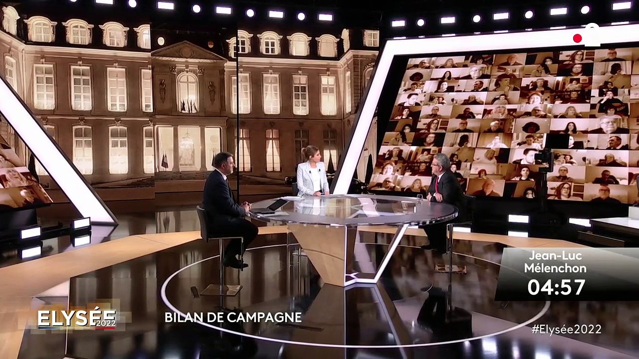 Extrait de l'émission Elysée 2022 durant laquelle le candidat à la présidentielle LFI Jean-Luc Mélenchon est interrogée par Léa Salamé et Laurent Guimier sur ton tempérament colérique.