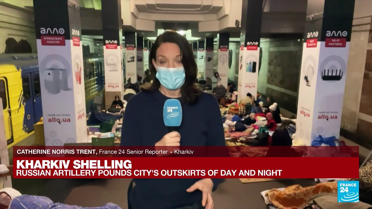 'People are exhausted': Hundreds shelter from shelling in Kharkiv's underground metro