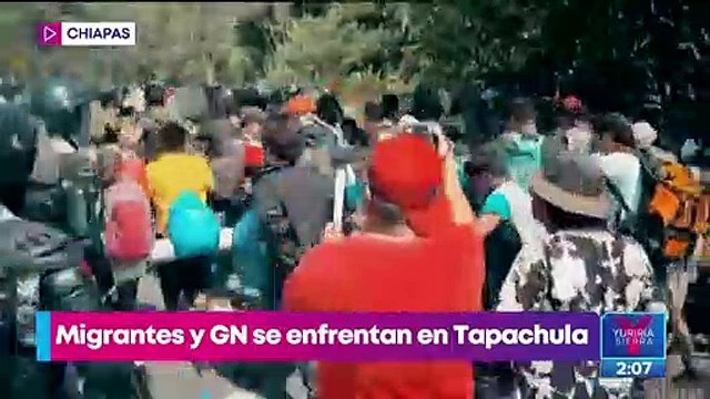 Migrantes y Guardia Nacional se enfrentan en Tapachula, Chiapas