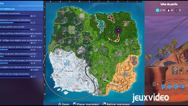Fortnite, défi : Visiter un visage géant dans le désert, la neige et la jungle