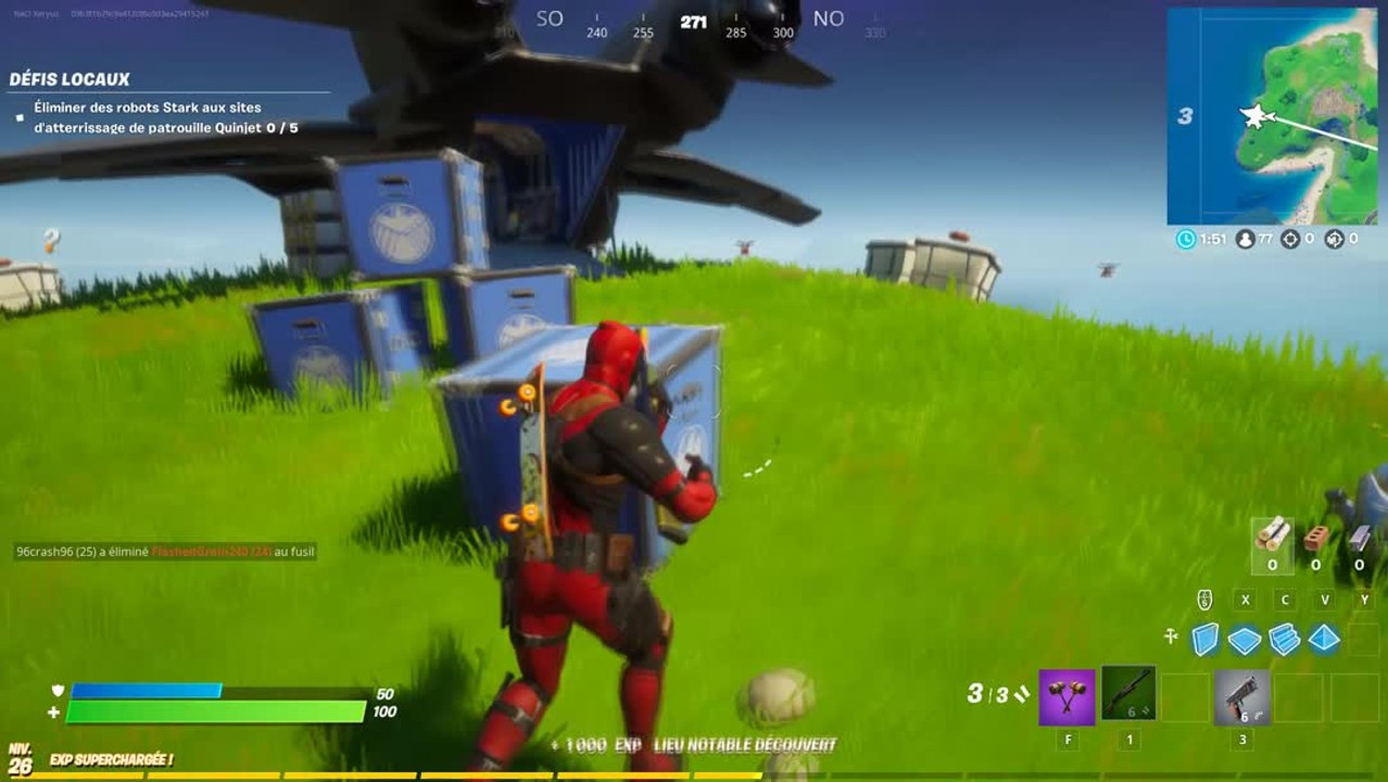 Fortnite, Chapitre 2, saison 4, défis de Wolverine : Trouver l'image de l'écran de chargement sur un site de patrouille Quinjet (semaine 2)