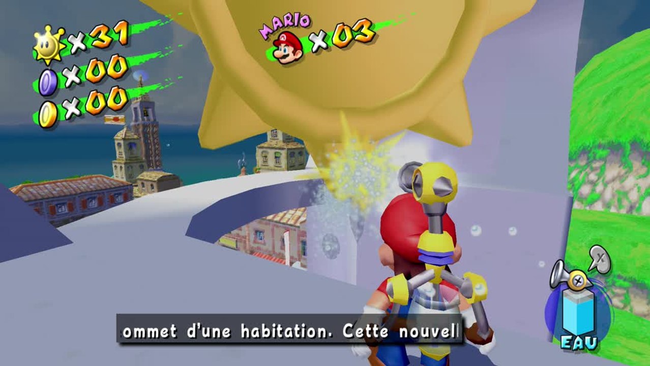 Super Mario Sunshine – Place Delfino : soleil secret n°7 "soleil boueux à nettoyer"