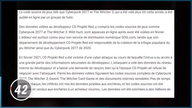 JVCOM Daily #193' - CD Projekt (The Witcher, Cyberpunk) revient sur les codes sources volés - 11/06/21