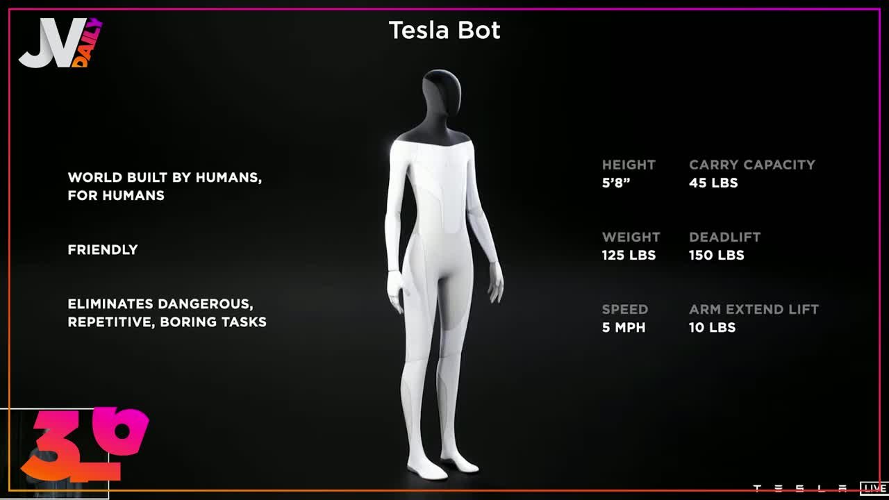 JVCOM Daily #239 - Elon Musk (Tesla, Space X) dévoile un robot domestique humanoïde ! - 23/08/21