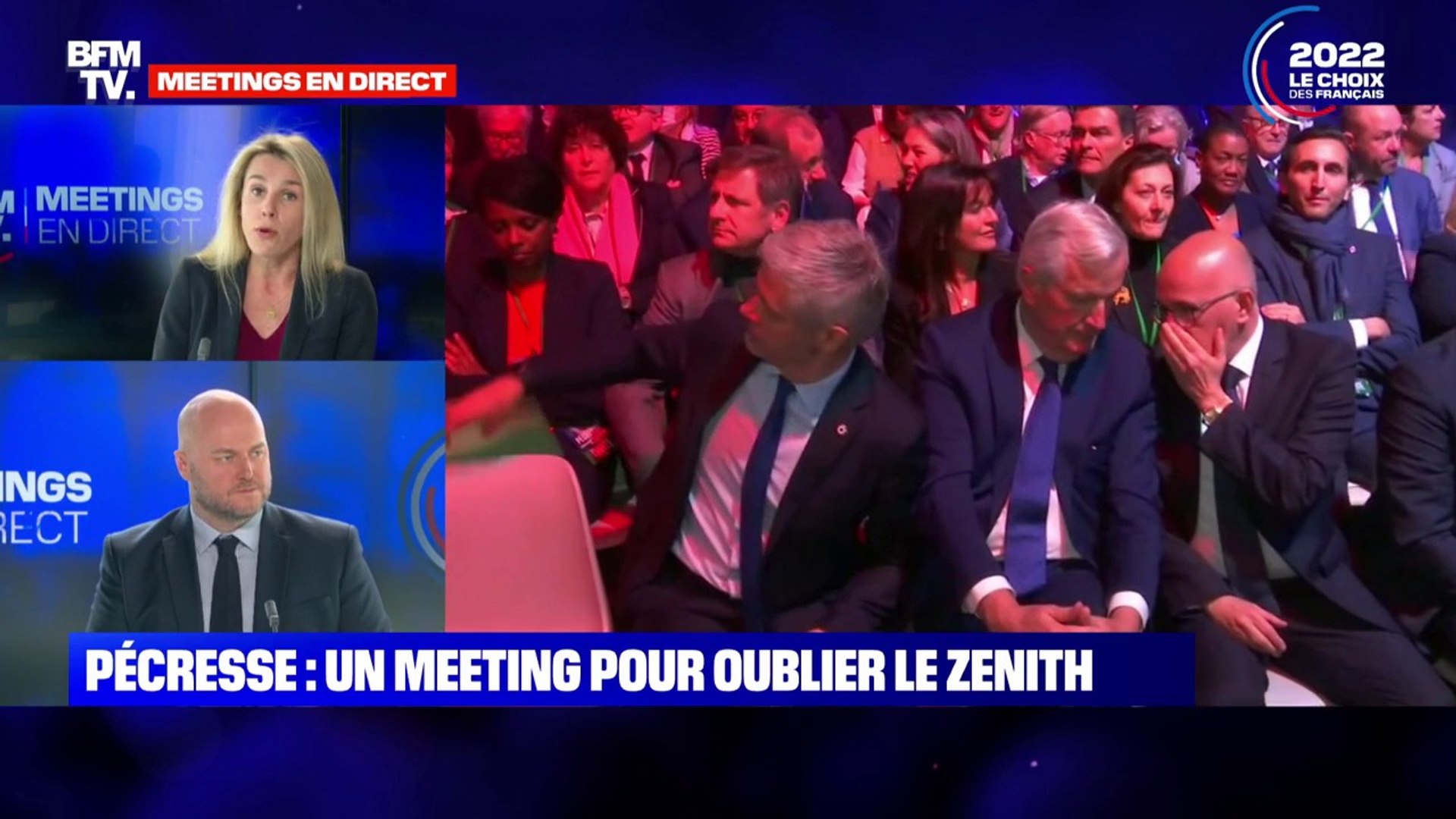 En plein meeting de Valérie Pécresse, Laurent Wauquiez enlève la pancarte  de Damien Abad sur la chaise à côté de lui - Vidéo Dailymotion