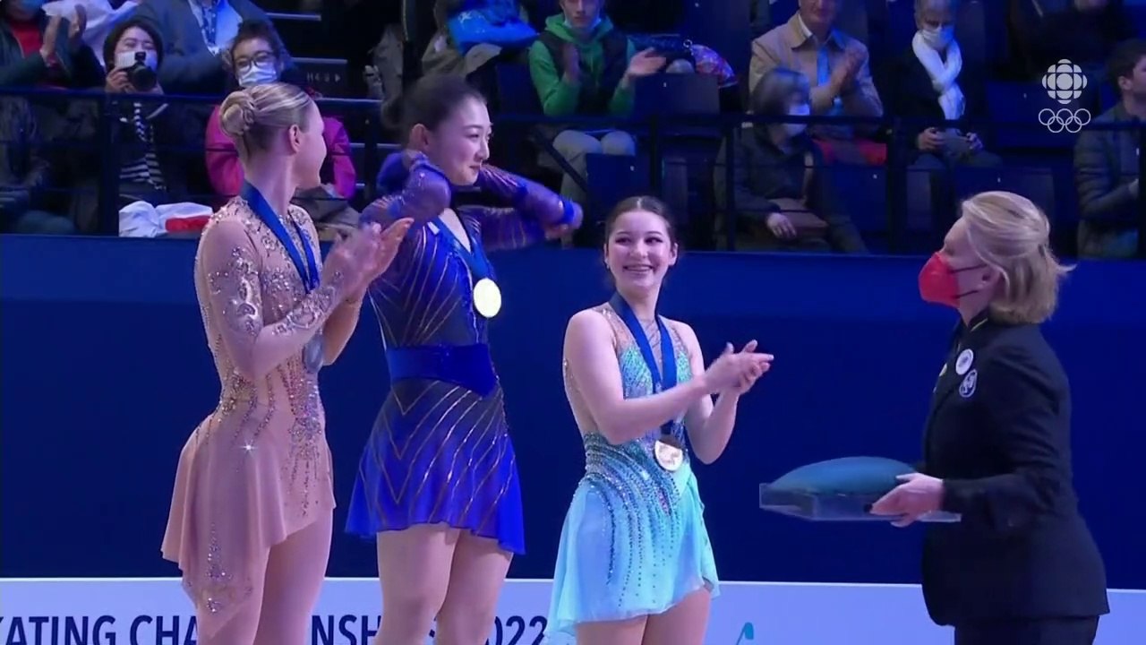 2022 Worlds Women Post-LP Discussion + Medal Ceremony Clip (Canadian Coverage) 720p - Kaori Sakamoto, Loena Hendrickx, Alysa Liu
