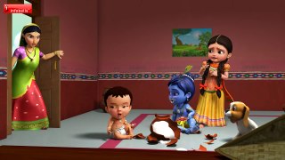 వెన్న దొంగ కృష్ణ వస్తాడు - Little Krishna   Telugu Rhymes for Children   Infobells