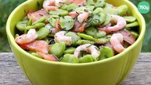 Salade de fèves au saumon fumé et aux crevettes